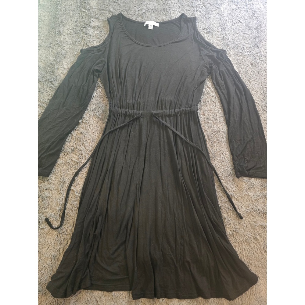 She + Sky Womens Black Cold Shoulder Long Sleeve Drawstring Waist Dress Size M